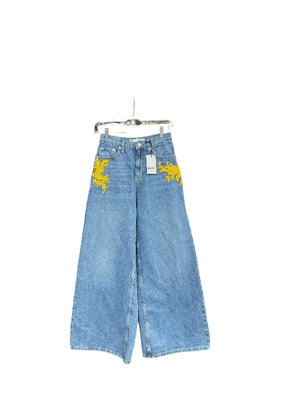 Basic Casuals Jeans Wide Leg By Top Shop In Blue Denim, Size: 26