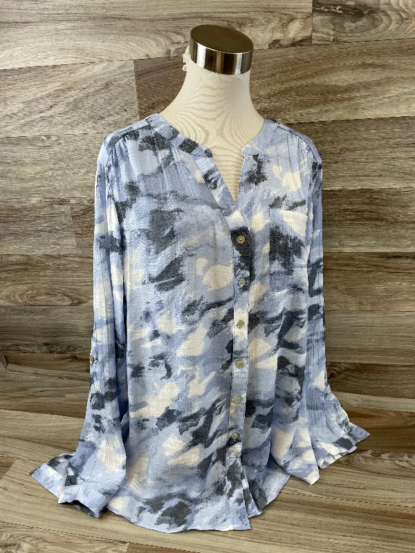 Classic Outerwear Top Long Sleeve By Zac And Rachel In Blue & Grey, Size: 1x