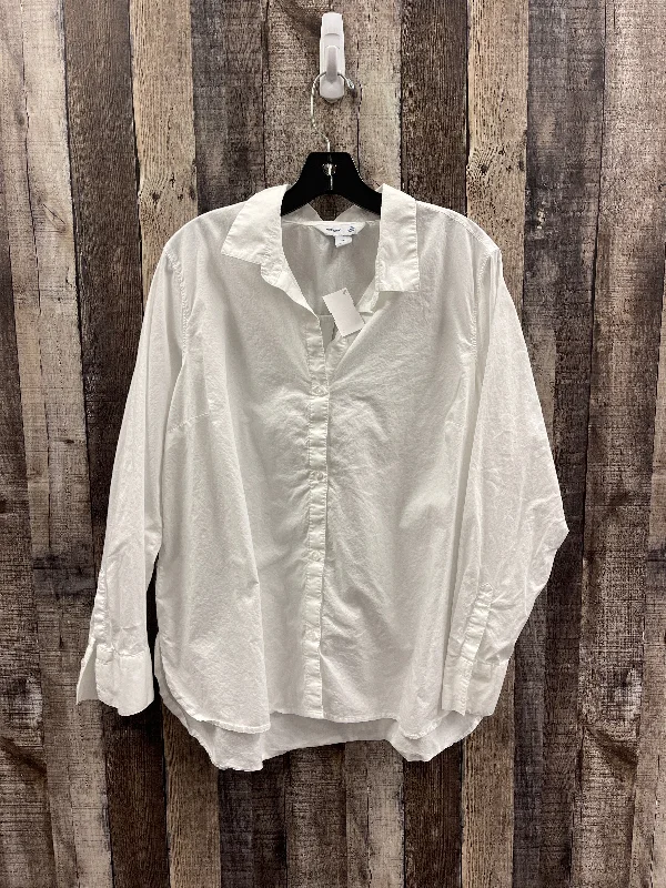 Stylish Polos Top Long Sleeve By Old Navy In White, Size: Xl