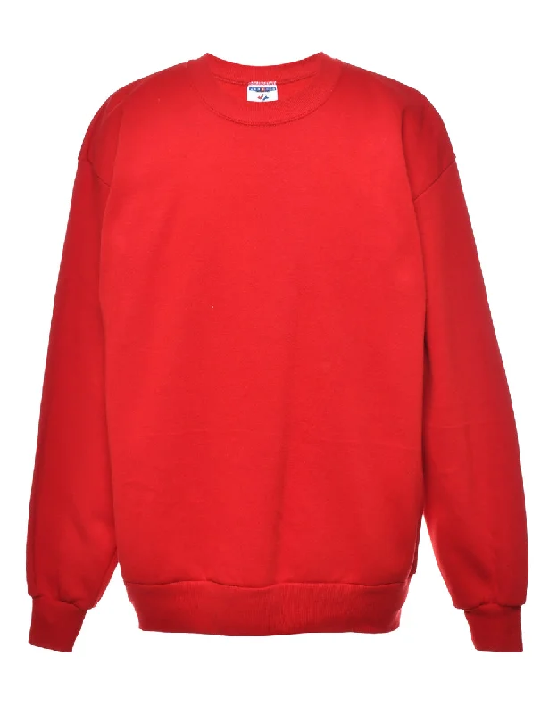 Leather Gloves Red Plain Sweatshirt - L