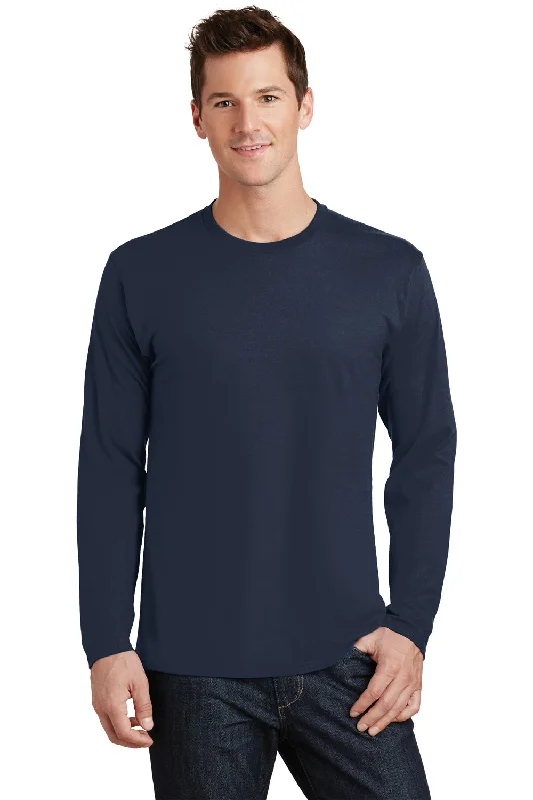 Casual Looks Port & Company Mens Fan Favorite Long Sleeve Crewneck T-Shirt - Deep Navy Blue