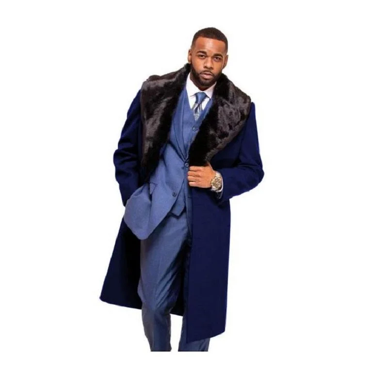 Weekend Tops Dark navy blue Overcoat ~ Long Mens Dress Topcoat Dark Olive