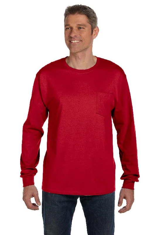 Cool T-shirts Hanes Mens ComfortSoft Long Sleeve Crewneck T-Shirt w/ Pocket - Deep Red