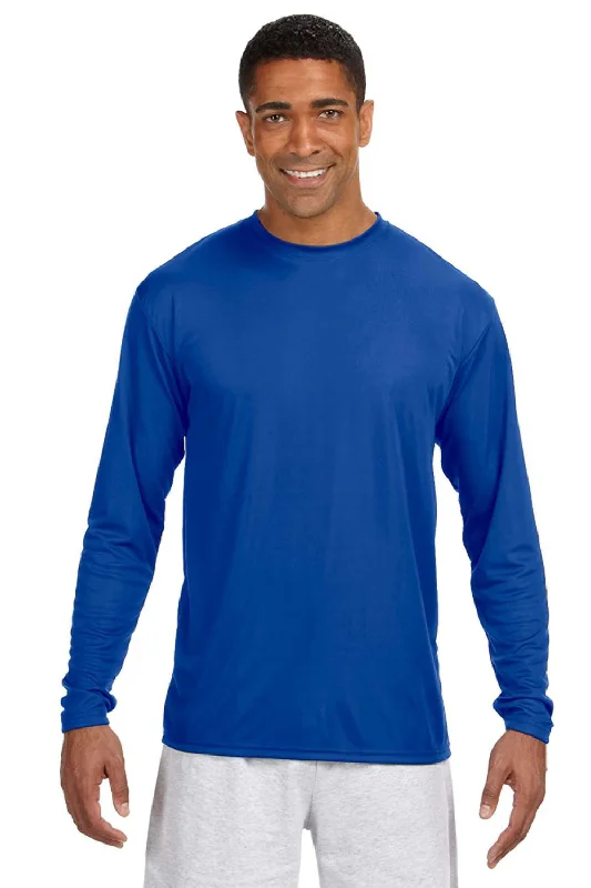 Leather Gloves A4 Mens Performance Moisture Wicking Long Sleeve Crewneck T-Shirt - Royal Blue