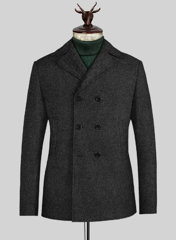 Relaxed Denim Vintage Rope Weave Charcoal Tweed Pea Coat