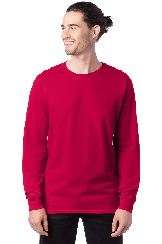 Street Styles Hanes Mens ComfortSoft Long Sleeve Crewneck T-Shirt - Athletic Crimson Red