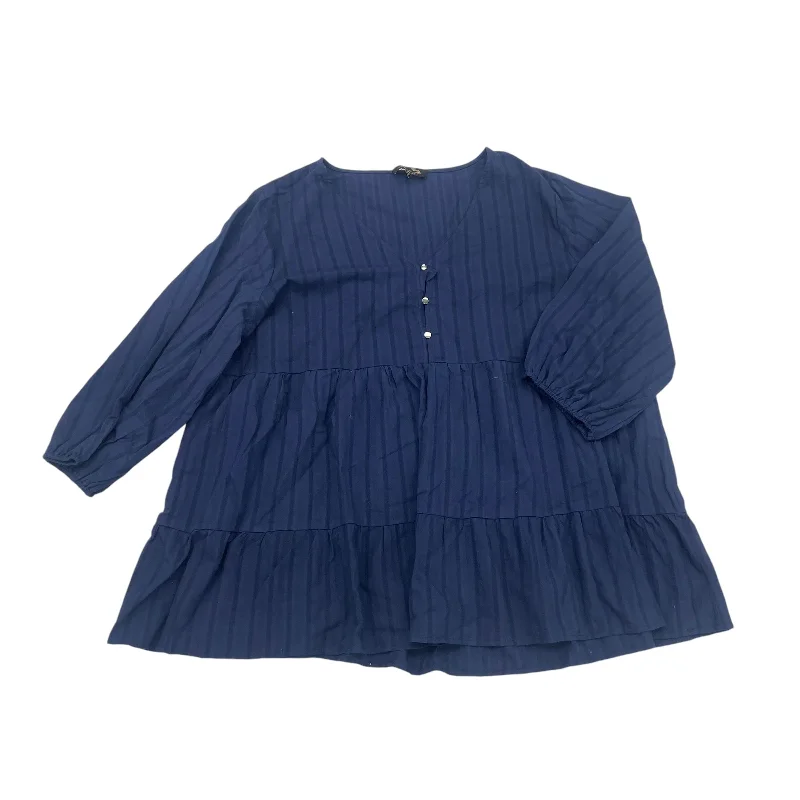 Stylish Casuals Top Ls By Suzanne Betro In Navy, Size:2X