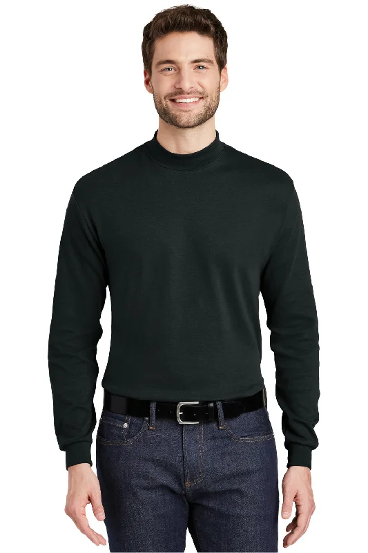 Trendy Basics Port Authority Mens Long Sleeve Mock Neck T-Shirt - Black