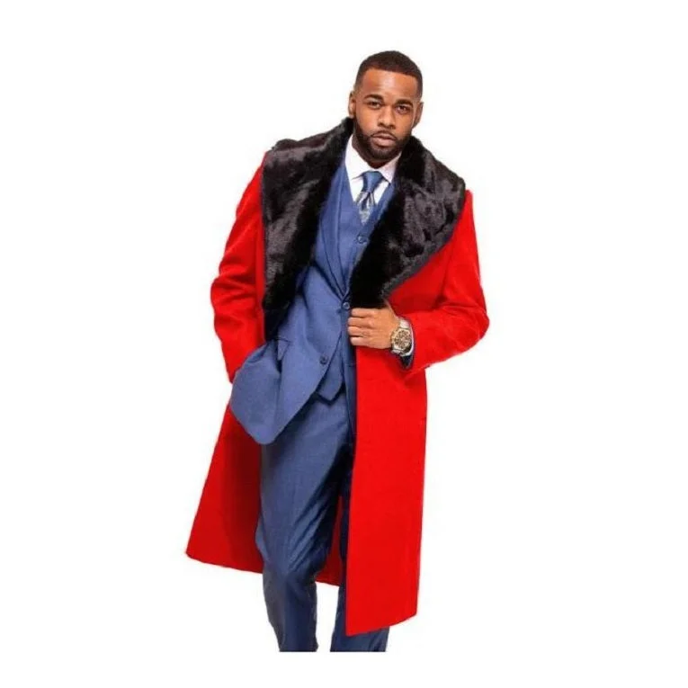 Bomber Jackets Dark Red Overcoat ~ Long Mens Dress Topcoat Dark red