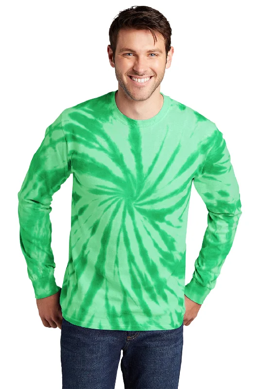 Athletic Vests Port & Company Mens Tie-Dye Long Sleeve Crewneck T-Shirt - Kelly Green