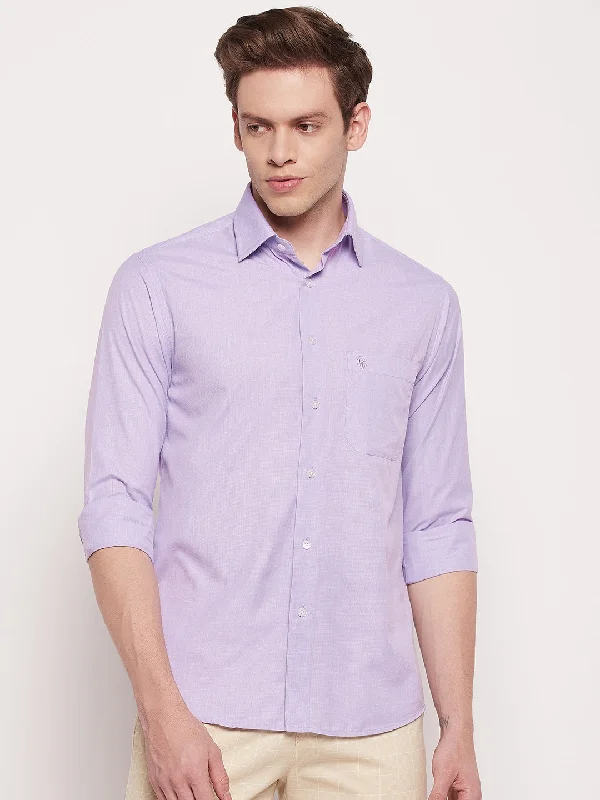 Printed Trousers Men's Light Purple Formal Plain Full Sleeve Shirt