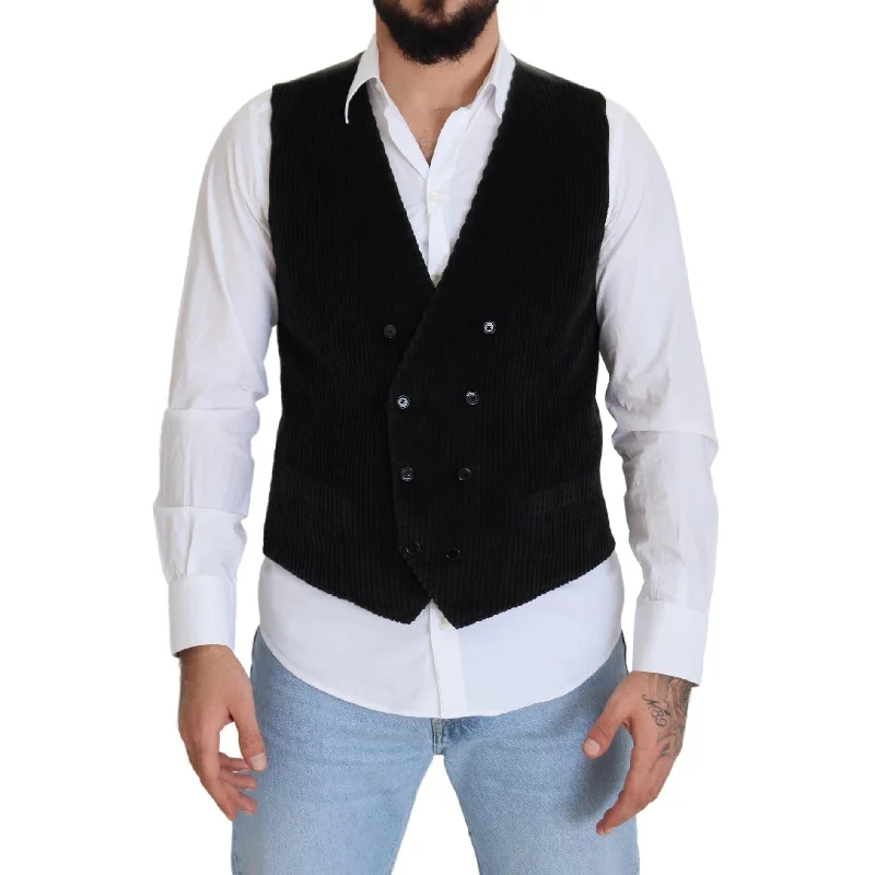 Stylish Polos Dolce & Gabbana Elegant Black Double Breasted Dress Men's Vest