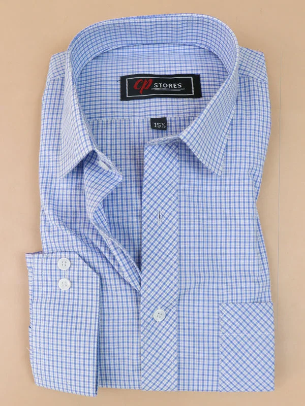 Cool Outerwear Light Blue Small Checks Formal Dress Shirt For Mens AZ MFS56