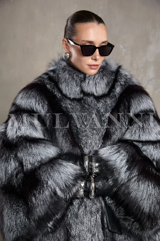 Urban Vests LARISSA Silver Fox Fur Coat