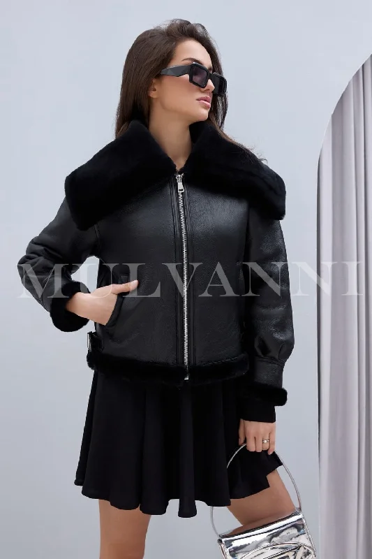 High-neck Sweaters SINA Black Shearling Jacket