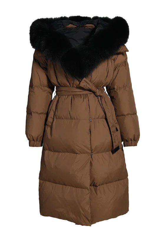 Cozy Pants POLINA Brown Fox Fur Down Parka