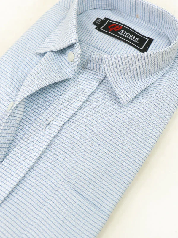 Versatile Outfits MFS33 AZ Men's Formal Dress Shirt Light Blue Checks