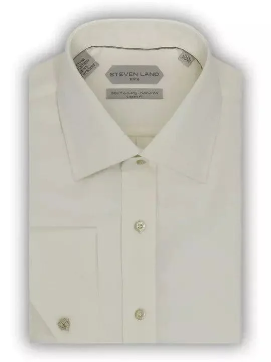 Relaxed Denim Steven Land Men's 100% Cotton Cream Non-Iron French Cuff Classic Fit Dress Shirt