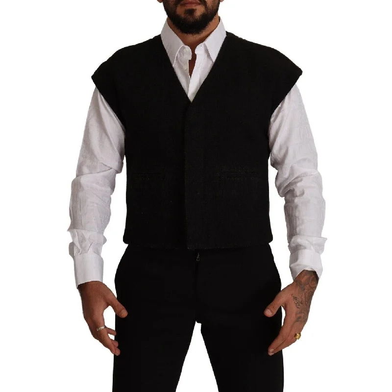 Urban Vests Dolce & Gabbana Elegant Black Wool Cotton Dress Men's Vest