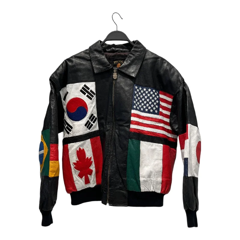 Smart Layers Phase 3 /Leather Jkt/L/Leather/BLK/All Over Print/Flag Jacket