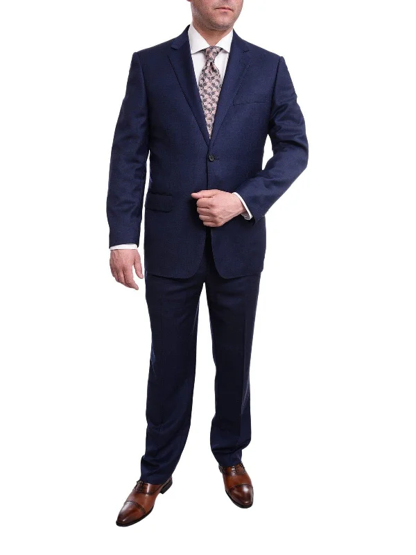 Fashion Jackets Raphael Classic Fit Solid Blue Two Button Wool Suit