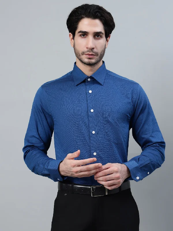 Comfy Shirts Men's Navy Blue Solid Full Sleeve Formal Shirt