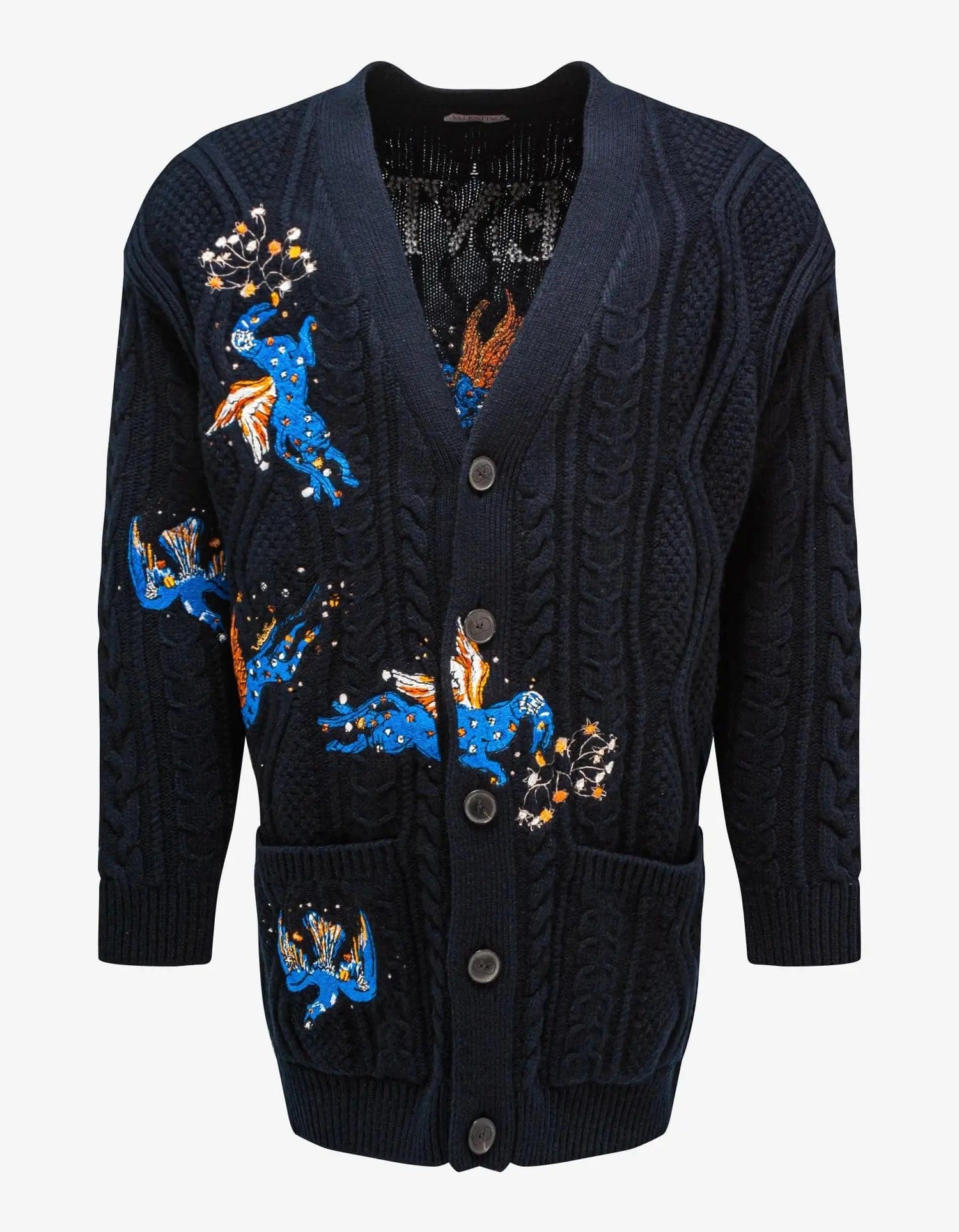 Relaxed Shirts Valentino Garavani Navy Blue Utopia World Wool Cardigan