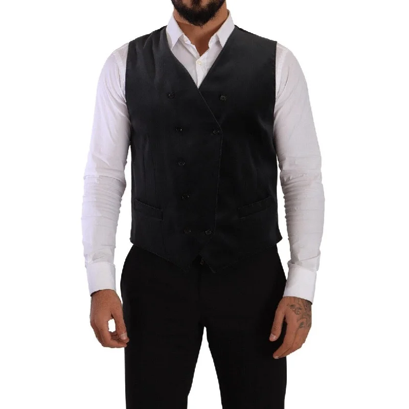 Slim Trousers Dolce & Gabbana Elegant Grey Double-Breasted Dress Men's Vest