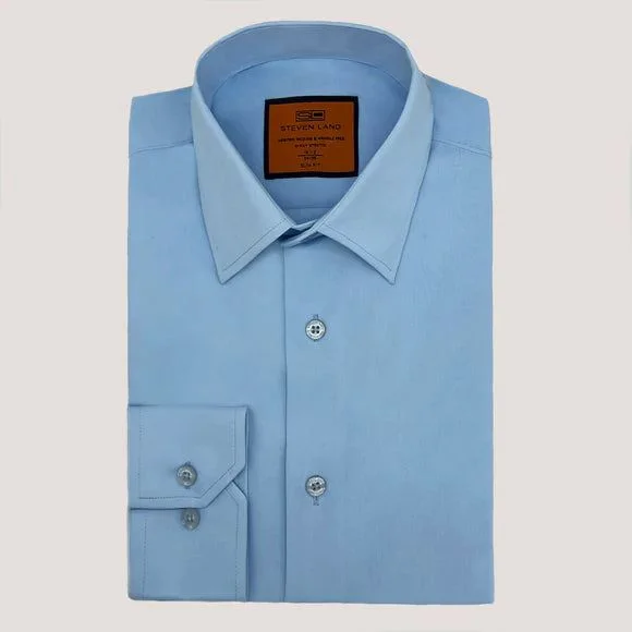 All-Season Jackets Steven Land Mens Light Blue 4 Way Stretch Spread Collar Dress Shirt