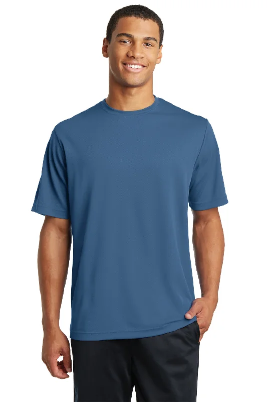 Bomber Jackets Sport-Tek Mens RacerMesh Moisture Wicking Short Sleeve Crewneck T-Shirt - Dawn Blue - Closeout