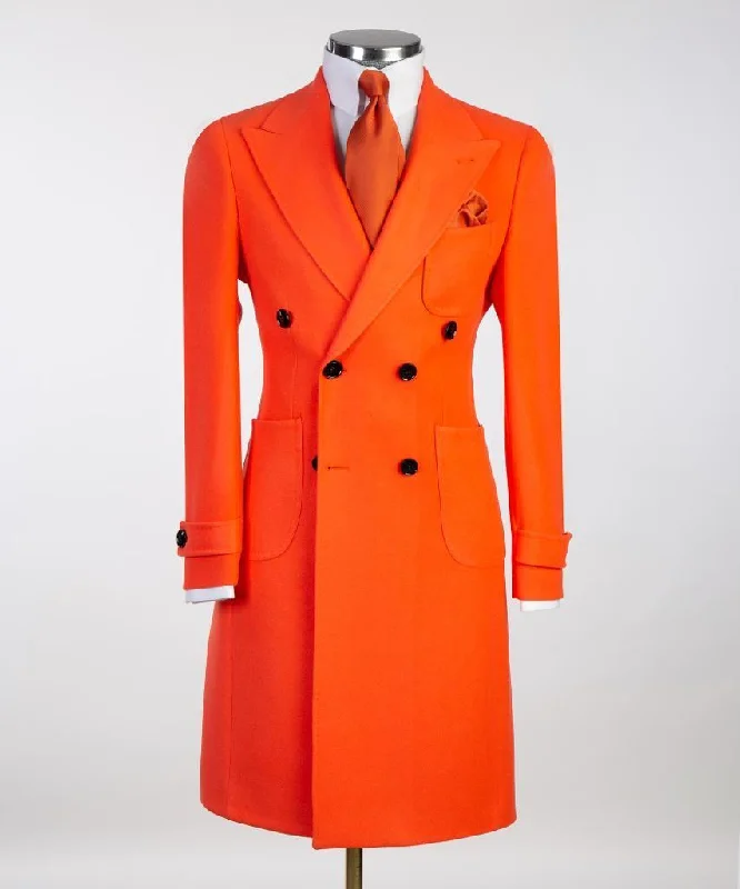 Layered Jackets Double-Breasted Orange Long Coat