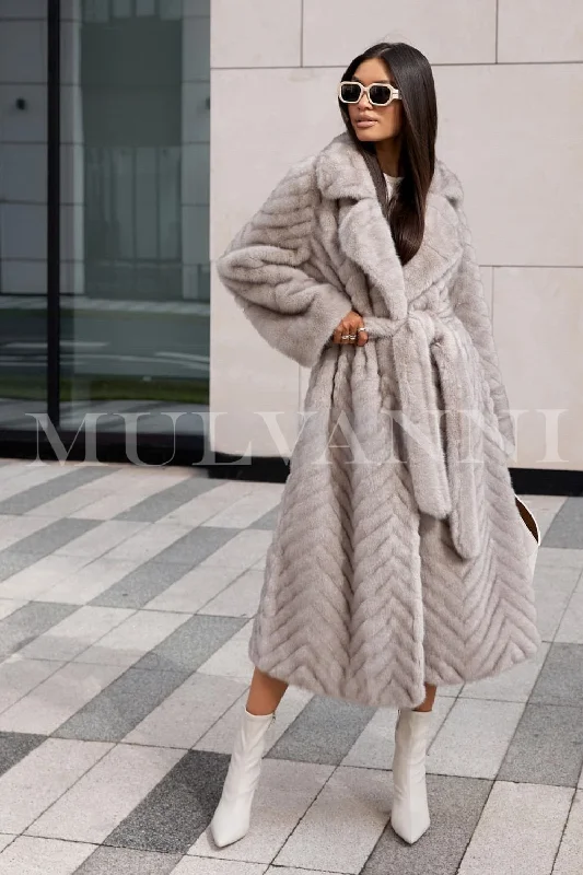 Lightweight Coats LEA Grey Faux Mink Coat