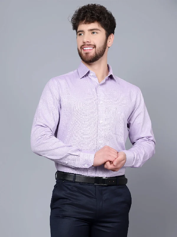 Preppy Pants Men's Light Purple Formal Self textured Full Sleeve Shirt