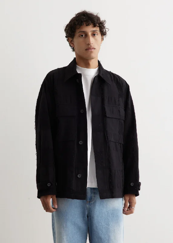 Cozy Hoodies Block Jacquard Utility Jacket