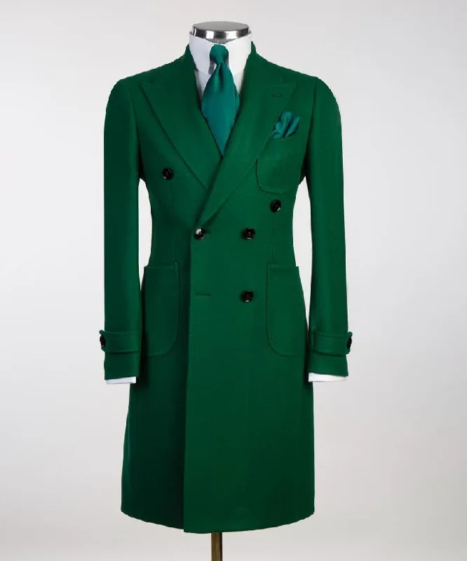 Wool Suits Double-Breasted Green Long Coat