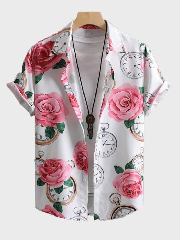 Cool Outerwear Rose Clock Print Men's Summer Shirt