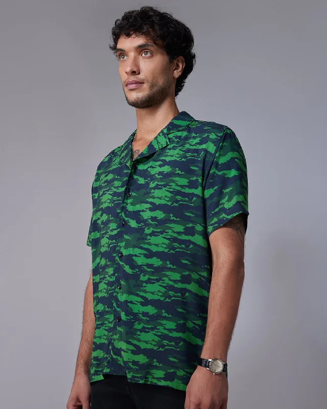 Designer Ties Camo Printed Shirt - Green