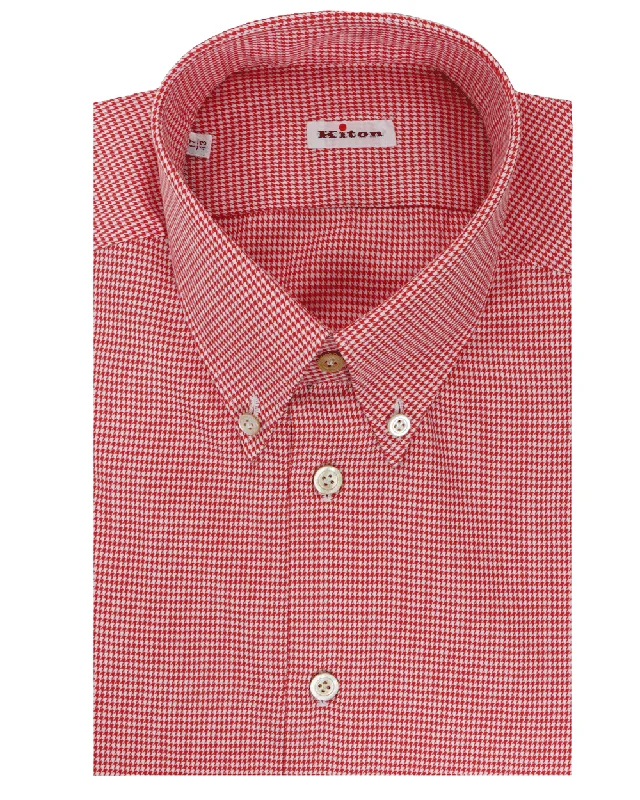 Funky T-shirts Red and White Micro Houndstooth Dress Shirt