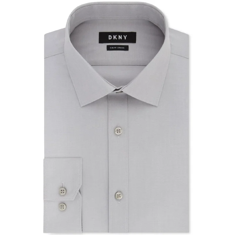 Bold Prints DKNY Mens Performance Button Up Dress Shirt, Grey, 17" Neck 34"-35" Sleeve