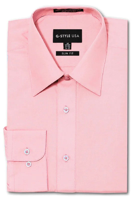 Boho Menswear Men's Slim Fit Solid Color Dress Shirt (Pink)