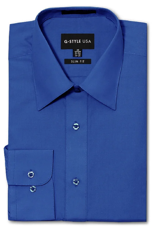 Classic Coats Men's Slim Fit Solid Color Dress Shirt (Royal Blue)