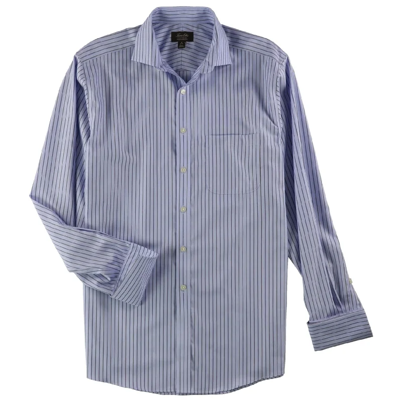 Leather Bags Tasso Elba Mens Stripe Button Up Dress Shirt, Blue, 15.5" Neck 34"-35" Sleeve