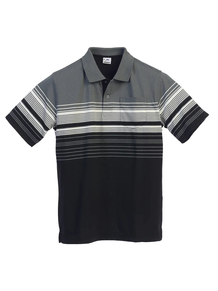 Dress Shoes Mens Striped Polo Shirt With Pocket - Yarn Dye