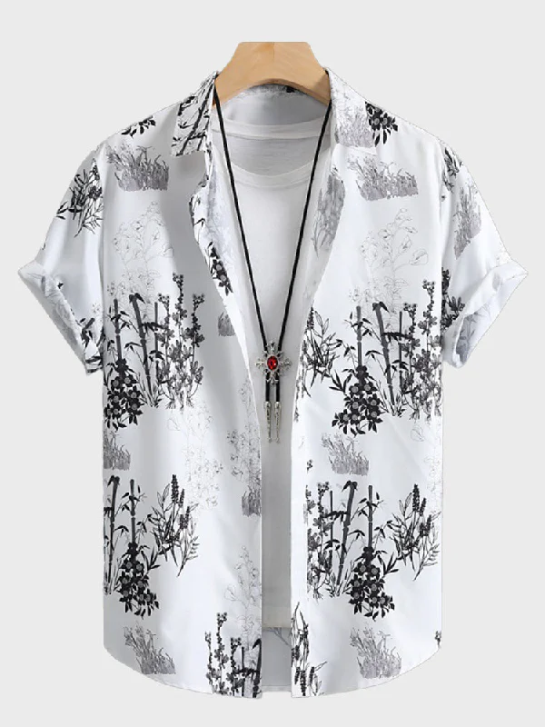 Practical Jeans Bamboo Leaves Print Men's Shirt