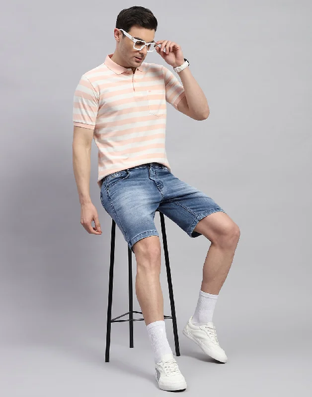 Sporty Accessories Men Pink Stripe Polo Collar Half Sleeve T-Shirt