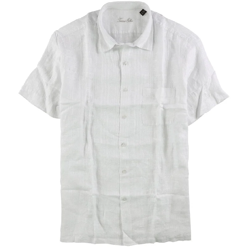 Military Jackets Tasso Elba Mens Glen Button Up Dress Shirt, White, Small