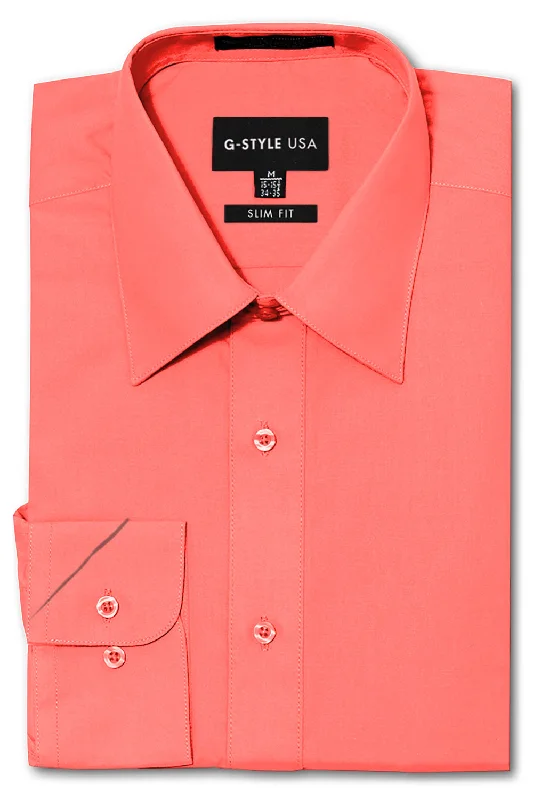 Weekend Tops Men's Slim Fit Solid Color Dress Shirt (Coral)