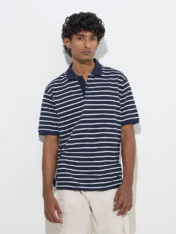 Button-down Shirts WES Casuals Navy Relaxed-Fit Cotton-Blend Polo T-Shirt