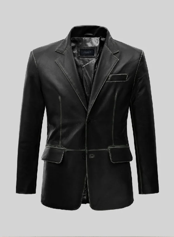 Smart Jeans Rubbed Black Leather Blazer