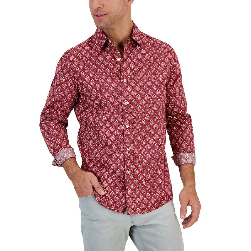 Versatile Outfits Club Room Mens Cotton Printed Button-Down Shirt